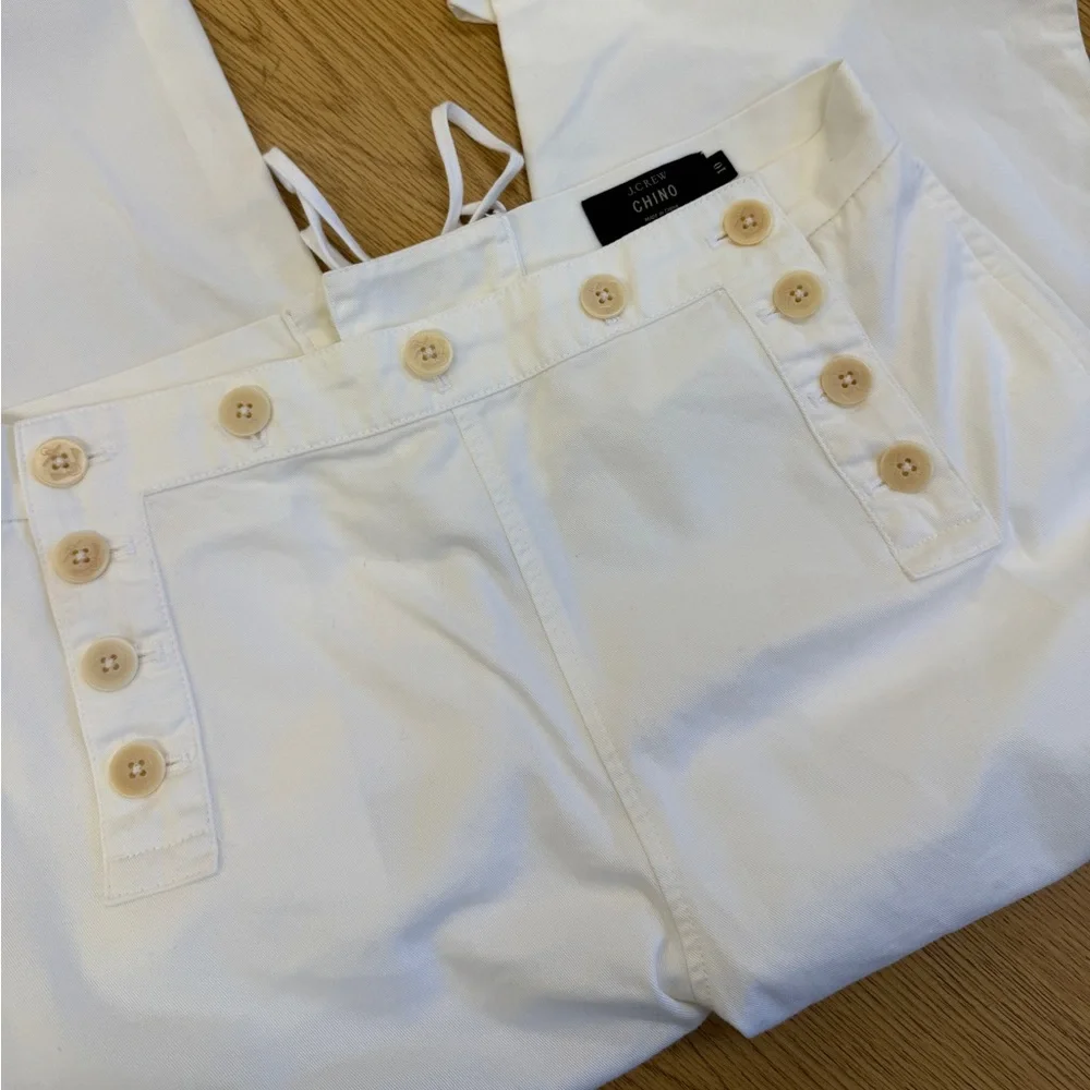 J. Crew 100% Cotton Cropped Sailor Chino Pants Button front & Tie back Size 10